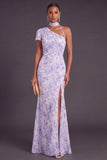 Lilac Mermaid One Shoulder Ruched Long Formal Dress with Slit