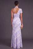 Lilac Mermaid One Shoulder Ruched Long Formal Dress with Slit