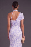 Lilac Mermaid One Shoulder Ruched Long Formal Dress with Slit