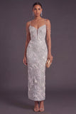 Light Grey Sheath Sparkly Sequined Cold Shoulder Long Formal Dress