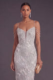 Light Grey Sheath Sparkly Sequined Cold Shoulder Long Formal Dress
