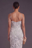 Light Grey Sheath Sparkly Sequined Cold Shoulder Long Formal Dress
