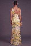 Yellow Mermaid One Shoulder Ruched Maxi Formal Dress with Slit