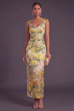 Yellow Floral Sheath Thick Straps Long Formal Dress