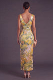 Yellow Floral Sheath Thick Straps Long Formal Dress