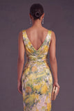 Yellow Floral Sheath Thick Straps Long Formal Dress