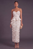 Apricot Sheath Sparkly Sequined Ruffled Long Formal Dress with Slit