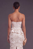 Apricot Sheath Sparkly Sequined Ruffled Long Formal Dress with Slit