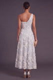 Light Grey A Line One Shoulder Appliqued Floral Long Formal Dress