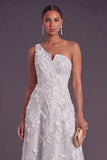 Light Grey A Line One Shoulder Appliqued Floral Long Formal Dress