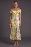 Yellow Floral Off the Shoulder Mermaid Long Formal Dress