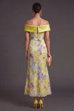 Yellow Floral Off the Shoulder Mermaid Long Formal Dress