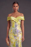 Yellow Floral Off the Shoulder Mermaid Long Formal Dress