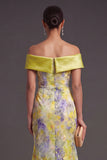 Yellow Floral Off the Shoulder Mermaid Long Formal Dress
