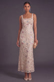 Yellow Floral Square Neck Mermaid Long Formal Dress