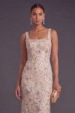 Yellow Floral Square Neck Mermaid Long Formal Dress