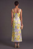 Yellow Floral Square Neck Mermaid Long Formal Dress