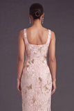 Yellow Floral Square Neck Mermaid Long Formal Dress with Slit