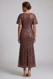 Chocolate Mermaid Sweetheart Sequined Long Mother of the Bride Dress