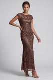 Chocolate Mermaid Round Neck Sequined Long Mother of the Bride Dress