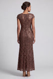 Chocolate Mermaid Round Neck Sequined Long Mother of the Bride Dress