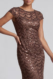 Chocolate Mermaid Round Neck Sequined Long Mother of the Bride Dress