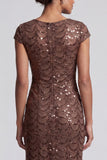Chocolate Mermaid Round Neck Sequined Long Mother of the Bride Dress