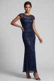 Chocolate Mermaid Round Neck Sequined Long Mother of the Bride Dress