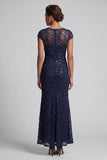 Chocolate Mermaid Round Neck Sequined Long Mother of the Bride Dress