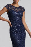 Chocolate Mermaid Round Neck Sequined Long Mother of the Bride Dress