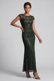Chocolate Mermaid Round Neck Sequined Long Mother of the Bride Dress