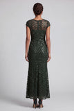 Chocolate Mermaid Round Neck Sequined Long Mother of the Bride Dress