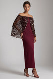 Blush Sparkly Sequined Mermaid Long Mother of the Bride Dress with Cape