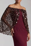 Blush Sparkly Sequined Mermaid Long Mother of the Bride Dress with Cape