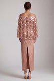 Blush Sparkly Sequined Mermaid Long Mother of the Bride Dress with Cape