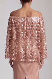Blush Sparkly Sequined Mermaid Long Mother of the Bride Dress with Cape