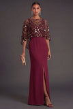 Leely Women Stunning Burgudy Wedding Guest Dress Floral Sparkly Mermaid Occasion Dress