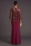 Sparkly Dusty Rose Sequin Boat Neck Mermaid Long Formal Dress with Slit