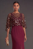 Sparkly Dusty Rose Sequin Boat Neck Mermaid Long Formal Dress with Slit