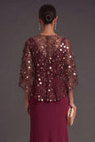 Sparkly Dusty Rose Sequin Boat Neck Mermaid Long Formal Dress with Slit