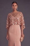 Sparkly Dusty Rose Sequin Boat Neck Mermaid Long Formal Dress with Slit
