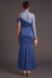 Pink Sparkly Sequin Floral High Neck Mermaid Long Formal Dress with Slit