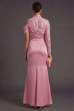 Pink Sparkly Sequin Floral High Neck Mermaid Long Formal Dress with Slit