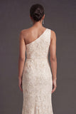 Apricot Sparkly Floral Mermaid One Shoulder Long Formal Dress with Slit