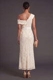 Apricot Sparkly Floral One Shoulder Mermaid Long Formal Dress with Slit