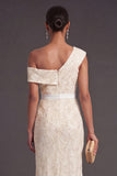 Apricot Sparkly Floral One Shoulder Mermaid Long Formal Dress with Slit