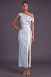 Apricot Sparkly Floral One Shoulder Mermaid Long Formal Dress with Slit