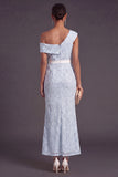Apricot Sparkly Floral One Shoulder Mermaid Long Formal Dress with Slit