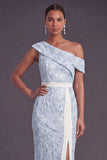 Apricot Sparkly Floral One Shoulder Mermaid Long Formal Dress with Slit
