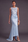Light Green Sparkly Sequin Mermaid Boat Neck Long Formal Dress